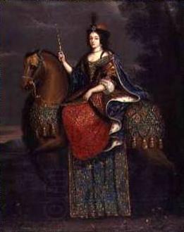 unknow artist Portrait of Queen Marie Casimire in coronation robes on horseback. oil painting picture